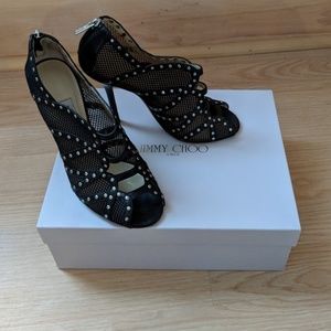 Jimmy Choo 'Karina' black fishnet heel 37B